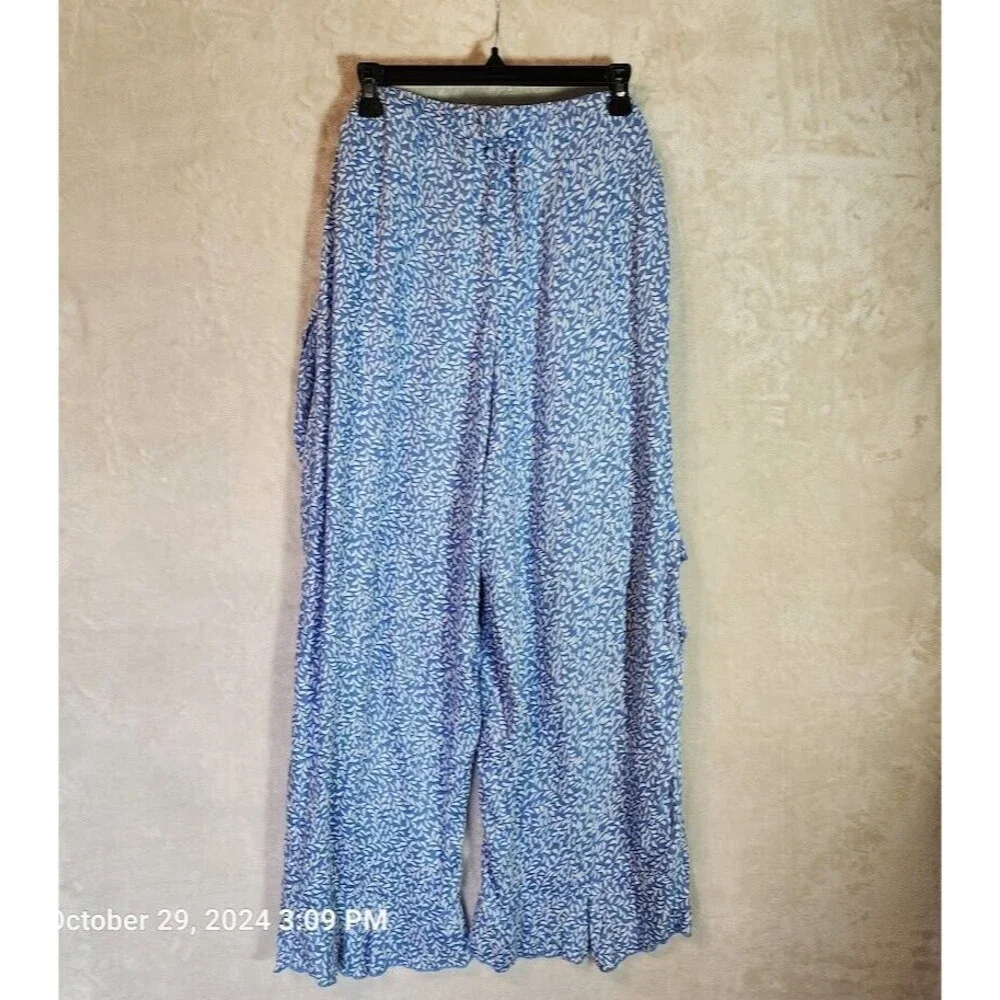 Kiwi + Punch Wide Leg Sarong Pant And Smocked Crop Top Set Blue Women's Large - Picture 8 of 16